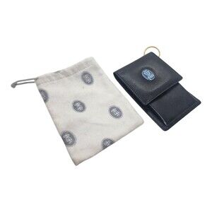 Lladro Leather Key Case Black with porcelain Medallion Key Ring